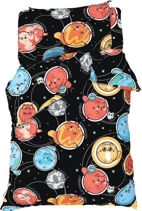 Постельное бельё Этель 1,5 сп "Cats and space", 143х215 см, 150х214 см, 50х70 см -1 шт, 100% хлопок, бязь