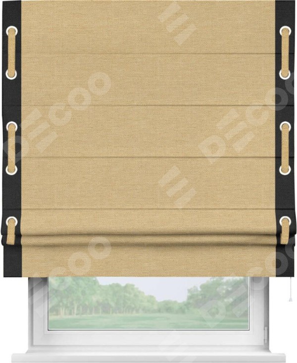 Римская штора «Кортин» с кантом Стрим Дуо (люверсы с пояском), для проема, ткань лён темно-бежевый