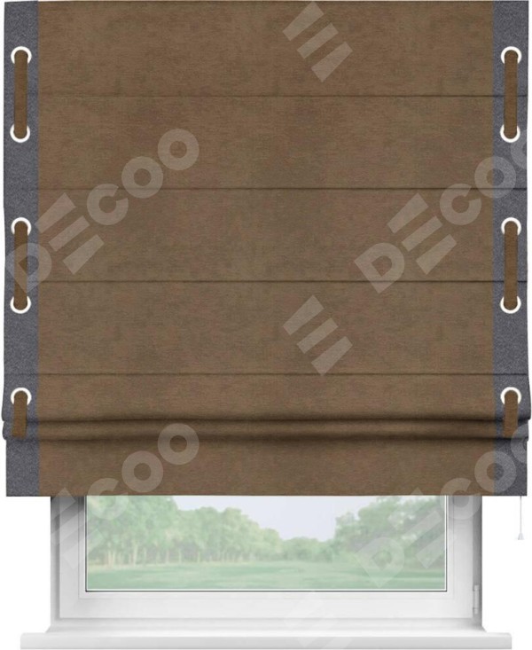 Римская штора «Кортин» с кантом Стрим Дуо (люверсы с пояском), для проема, ткань софт однотонный бронзовый