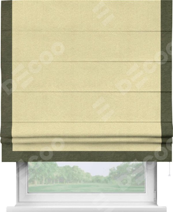 Римская штора «Кортин» с кантом Виктория, для проема, ткань софт однотонный молочный