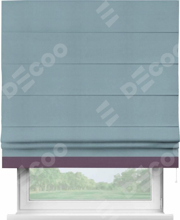 Римская штора «Кортин» с кантом Джестер, для проема, ткань блэкаут однотонный серо-голубой