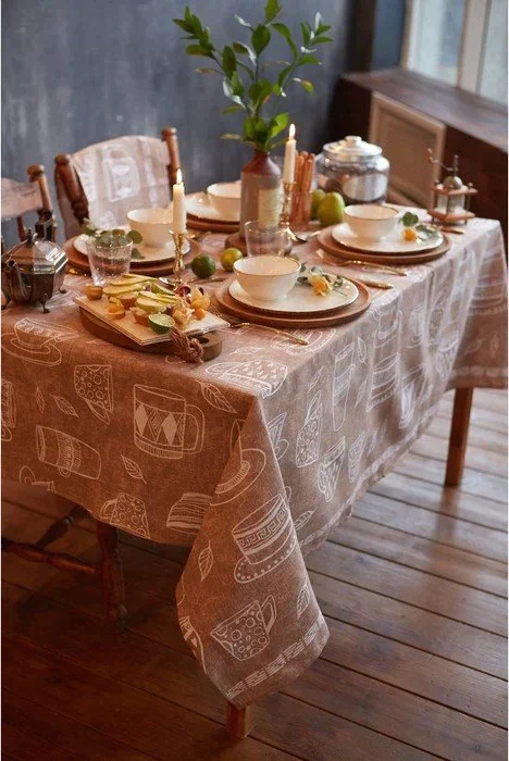 Скатерть "Доляна" Cup of tea 220х144 см, 100% хлопок, 164 г/м2