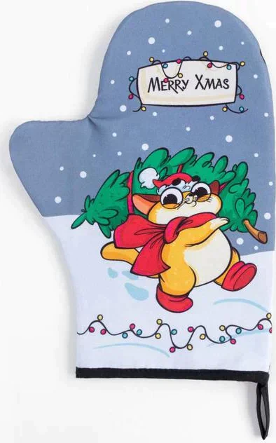 Новогодний набор кухонный Merry Xmas, варежка-прихватка 20х28см, прихватка 17х17см, 35% х/л,65% п/э