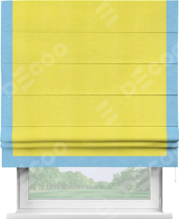 Римская штора «Кортин» с кантом Виктория, для проема, ткань вельвет cветло-желтый
