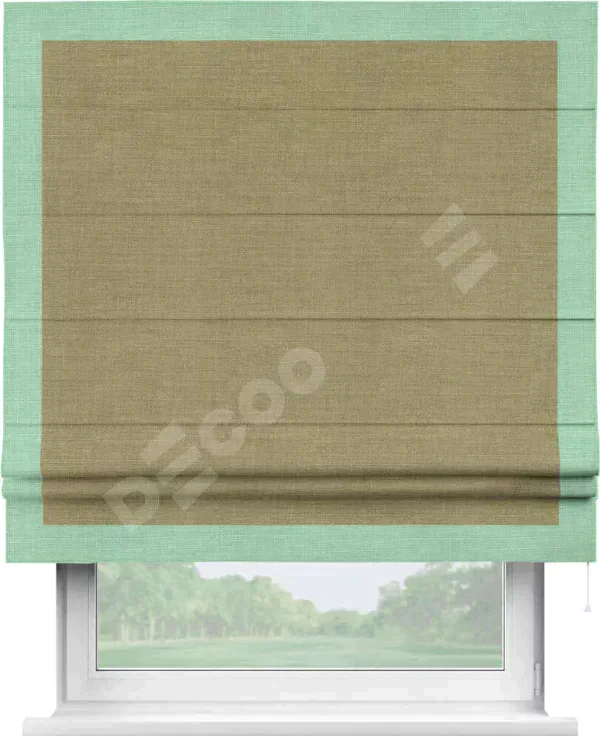 Римская штора «Кортин» с кантом Чесс, для проема, ткань лён, цвет коричневый
