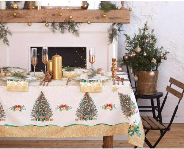 Скатерть "Этель" Golden Christmas  d=150 +/- 3см с ГМВО, 100%хл, саржа 190 гр/м2