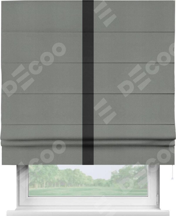 Римская штора «Кортин» с кантом Хайвэй, для проема, ткань блэкаут однотонный тёмно-серый