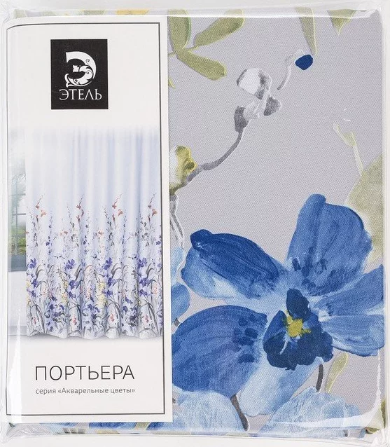 Штора портьерная Этель "Акварель" цв.синий, 250*265 см, пл. 210 г/м2, 100 п/э