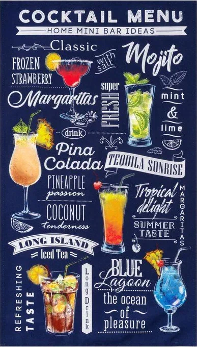 Полотенце "Этель" Cocktail menu 40х73 см, 100% хл, саржа 190 гр/м2