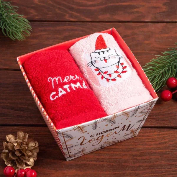 Набор полотенец "Merry catmas" 30х60 см-2 шт, хлопок 340гр/м2