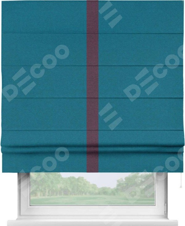 Римская штора «Кортин» с кантом Хайвэй, для проема, ткань лён димаут, светло-синий