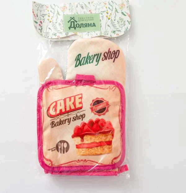 Кухонный набор «Доляна» Cake, прихватка 17х17 см, рукавица 26х16 см