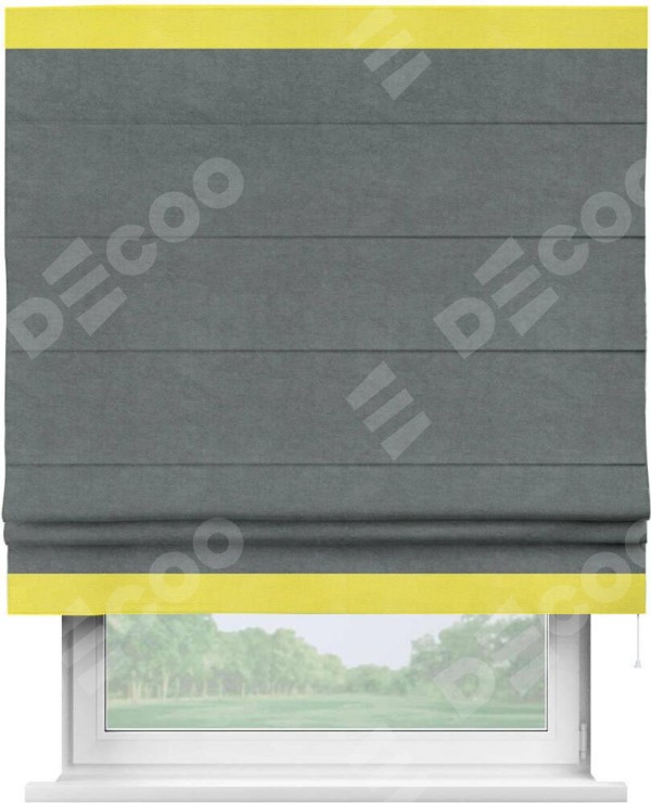 Римская штора «Кортин» с кантом Горизонт, для проема, ткань вельвет серый