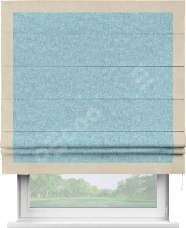Римская штора «Кортин» с кантом Чесс, для проема, ткань лён кашемир голубой