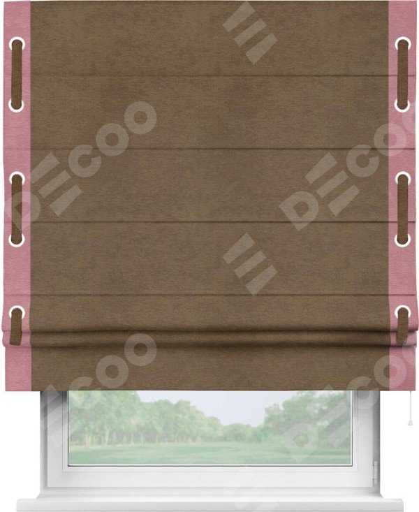 Римская штора «Кортин» с кантом Стрим Дуо (люверсы с пояском), для проема, ткань софт однотонный бронзовый