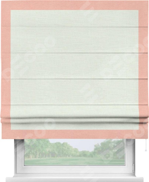 Римская штора «Кортин» с кантом Чесс, для проема, ткань лён молочный