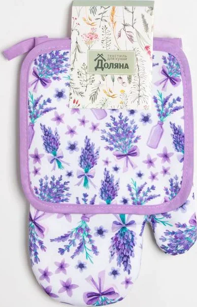 Кухонный набор Доляна «Романтика», прихватка 17*17 см, рукавица 26*16 см,100% п/э