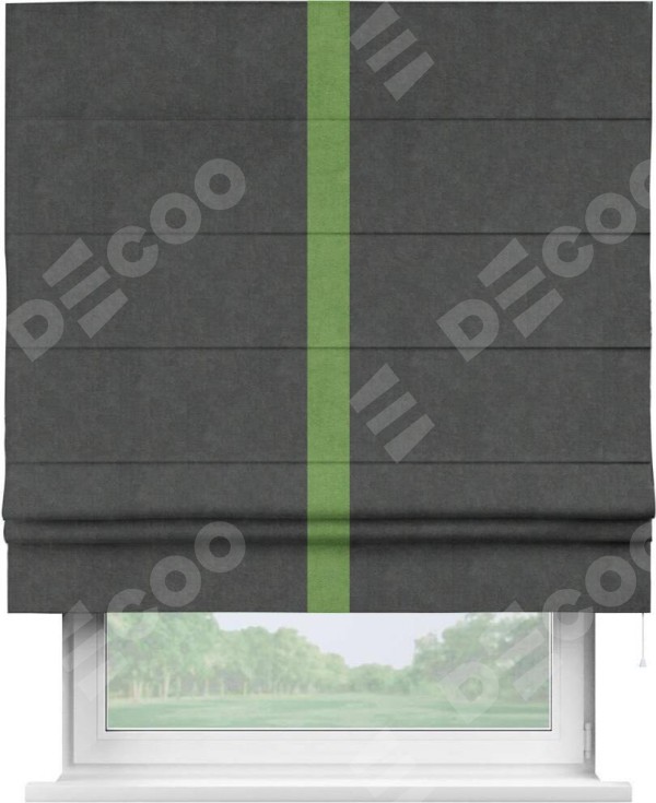 Римская штора «Кортин» с кантом Хайвэй, для проема, ткань вельвет цвет тёмно-серый