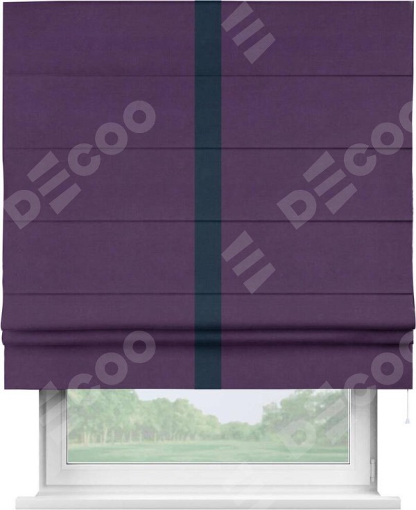 Римская штора «Кортин» с кантом Хайвэй, для проема, ткань вельвет темно-фиолетовый