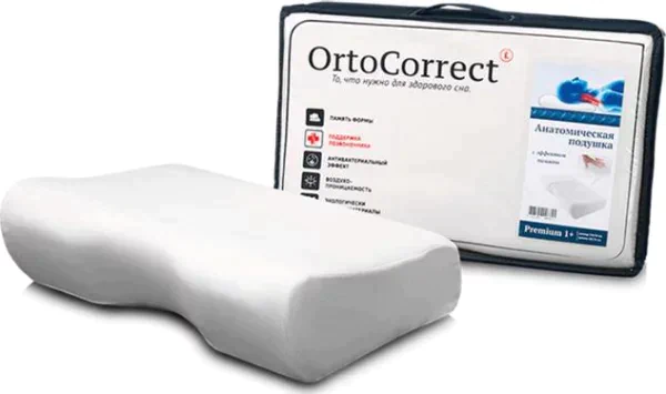 Ортопедическая подушка OrtoCorrect Premium 1 Plus, одна выемка под плечо, 54х34 см, валики 14/10 см