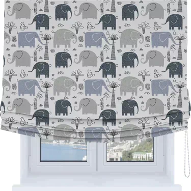 Римская штора Soft с мягкими складками, «Серые слоники»