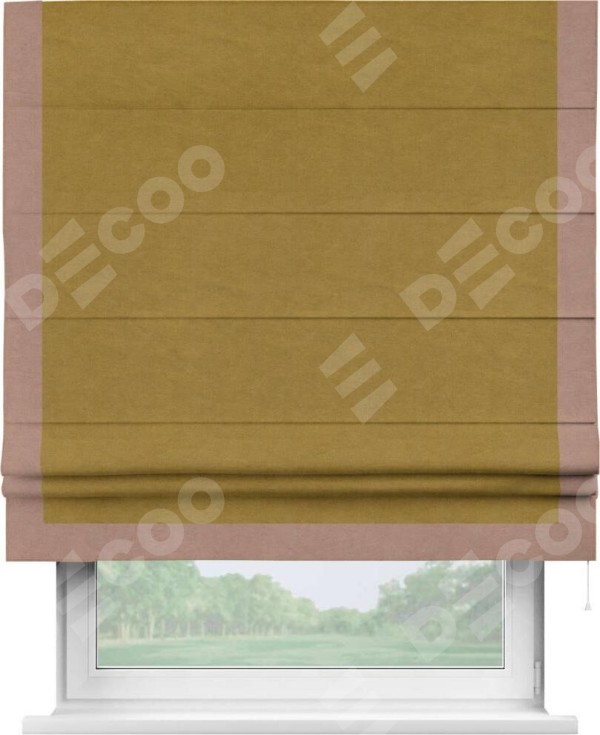 Римская штора «Кортин» с кантом Виктория, для проема, ткань вельвет светло-коричневый