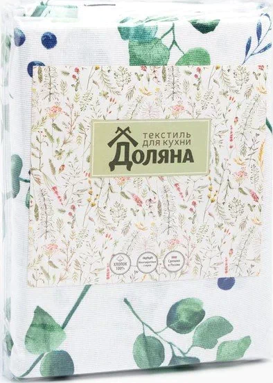 Шторы для кухни "Доляна" Eucalyptus 150*180 см- 2 шт, подхваты - 2 шт, 164г/м2, 100% хл