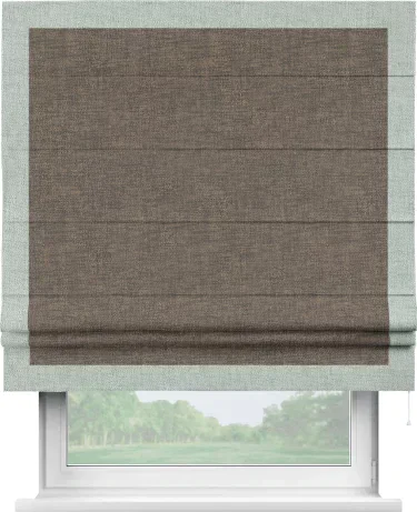 Римская штора «Кортин» с кантом Чесс, для проема, ткань рогожка димаут, коричневый